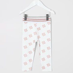 River Island Girls White & Pink RI Print Leggings